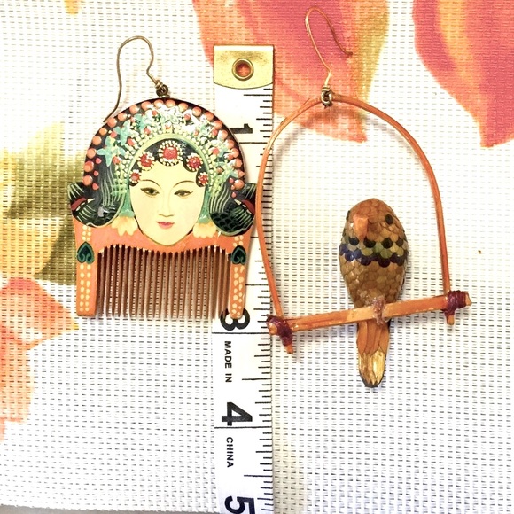 OOAK Chinese Antique Art repurposed into earrings - Picture 2 of 9